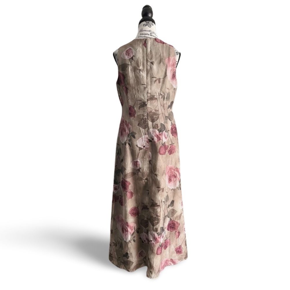 🇨🇦 Vintage 90s Muted Green and Rose Algo Crinkled Floral Maxi Dress Size 10P - Picture 5 of 7